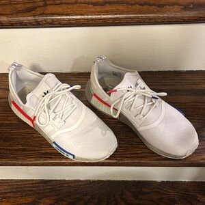 Adidas Men's White Sneakers with Red and Blue Stripes